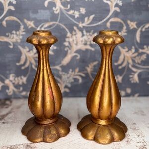 Vintage 1960s Signed Anthony Freeman McFarlin Gold Gilt Candlesticks Set of 2